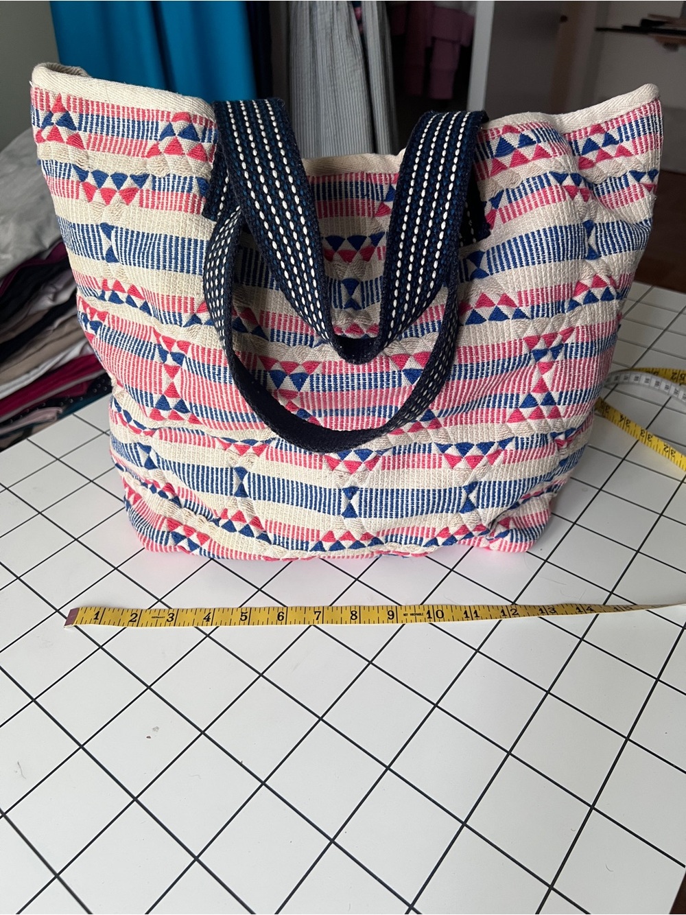 GAP Red Navy & Cream Woven Tote NWOT